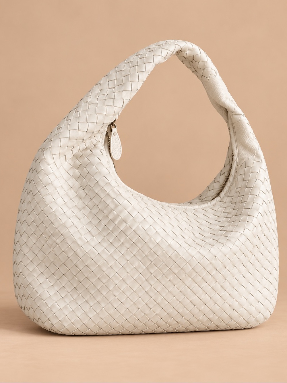 White Woven Hobo Shoulder Bag Slouchy Quiet Luxury Purse